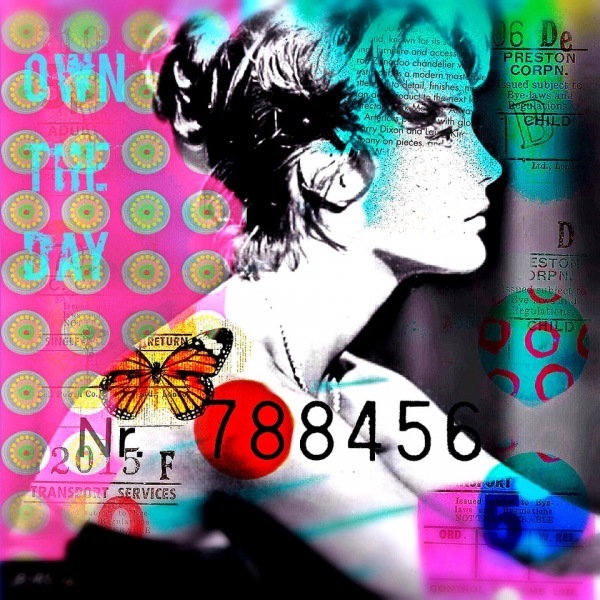 marion-duschletta-bild-collage-pop-art-ikonen-romy-schneider-orange-butterfly-pink-dots