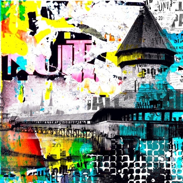 Collage-Pop-Art-Bild-Collage-Marion-Duschletta-Schweiz-Luzern-Kappelbruecke