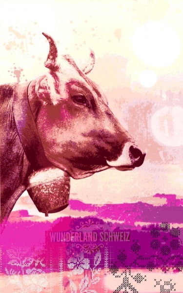 Swissmarion-duschldetta-bild-pop-art-collage-kuh-pink