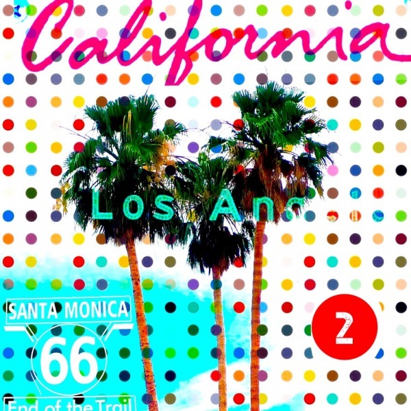 LA-Divers-Palmen-California-marion-duschletta-bild-los-angeles-california-collage-pop-art-dots-tuerkis