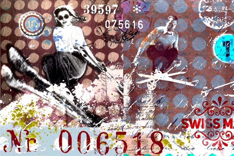 1marion-duschldetta-bild-pop-art-collage-projekte-kundenauftraege-Schweiz-Switzerland-Ski-Couple
